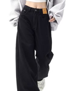 Quần Jeans Ống Rộng Màu Đen Cạp Cao Cho Nữ Quần Jeans Denim Thường Ngày Phong Cách Đường Phố Mùa Hè 2024 Quần Dài Thẳng