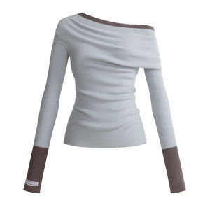 unifree | Quần Áo Knitwear Túi Dây Off-Shoulder Màu Khối Siết Eo Dài Tay cho Mùa Thu