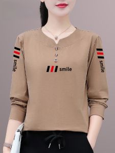 TUCANO Ladies Long Sleeve Cotton T-Shirt Spring Fashionable Mommy Style Base Shirt Korean Style Loose Fit Creative Pattern