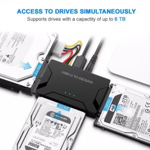 SATA/IDE to USB 3.0 Adapter Hard Drive Adapter Converter for Universal 2.5/3.5 Inch IDE SATA HDD SSD with 12V 2A Power Adapter