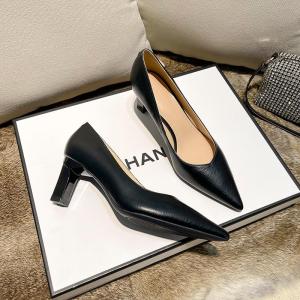  Womens Pointed Toe Chunky Heel High Heels Soft Leather Elegant Lady Dress Maid of Honor Wedding Single Shoes