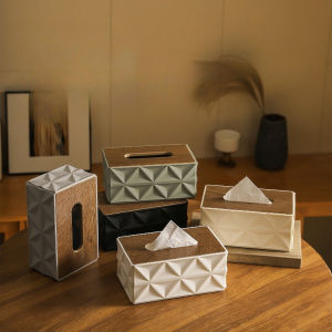 Large Capacity Ripple Tissue Box Minimalist Desktop Organizer with Thick Solid Wooden Lid Space Saving Home Storage Decor