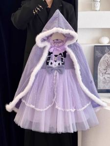 Autumn and Winter Girls Clow M Knitting Dress Sweater Childrens Western Style with Cloak Two-piece Set Mesh Sleeves Boutique