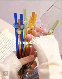 【SG SELLER】🔥Glass straws 8*200mm Creative Heart-shaped Glass Straw high borosilicate environmentally friendly reusable