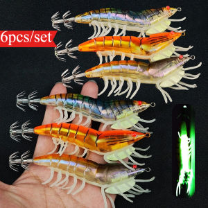 6pcs/set 12cm/ 27g Glow Shrimp Fishing Lures Luminous Squid Jig Hook Octopus Shrimp Prawn Lure Cuttlefish Fishing Accessories