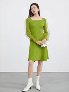 SDEER | Sheer Knit Mesh Long Dress Slim Fit