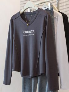 Áo Thun Dài Tay Không Đối Xứng Cho Nữ Mùa Thu Dáng Rộng Thoải Mái Không Tay Áo Khoác Ngoài Bằng Cotton Pha Trộn Thường Ngày