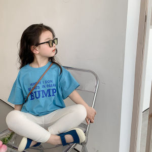 Girls Short Sleeve T-Shirt round Neck Half Sleeve Summer Clothes for Toddlers Baby Cotton Sweat Absorbent Korean Style Loose Fit