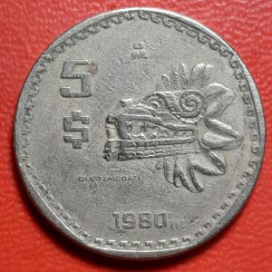 Koleksi koin kuno  Meksiko lawas antik 5 pesos 1980