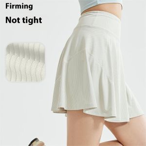 HUIESON กระโปรงสองชิ้นปลอมหนึ่งชิ้นของผู้หญิงกระโปรงสั้นกีฬาสีทึบป้องกันการสัมผัสกระโปรงเทนนิสเอวสูง