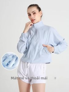 Nữ Dài Tay Áo Tập Yoga Nhanh Khô Dây Kéo Thể Dục Tập Luyện Thể Thao Top Tập Gym Tập Thể Chạy Bộ Quần Áo Nylon Spandex Pha Trộn