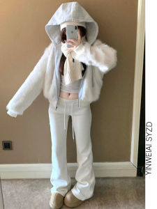 กางเกงขายาวทรงหลวมสไตล์อเมริกันทรงหลวมเอวต่ำสีขาวสำหรับผู้หญิง กางเกงขายาวทรงลำลองฤดูใบไม้ผลิ กางเกงขายาวทรงลำลองสุดเทรนด์สำหรับผู้หญิง