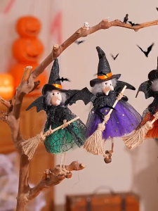 พร้อมส่ง ผีฟักทองการ์ตูน ของตกแต่งแขวนฮาโลวีน ขี่แม่มดไม้กวาด แต่งตัวฉาก ของตกแต่งแบบหล่น น่ากลัว หลากสี จี้แขวน ของตกแต่งบ้าน