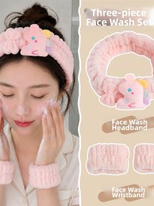 hellocandy | Bộ Rửa Mặt Hình Khủng Long Bằng Voan Mềm Có Dây Đai Tóc và Dây Đeo Cổ Tay