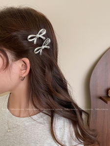 Silver Series Heart Shape Rhinestone Pearl Bows Barrettes Niche Design Metal Side Bangs Duckbill Clip Side Clip