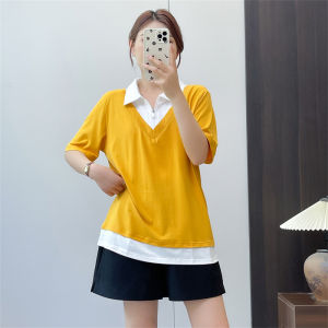 Summer Womens Cotton Short Sleeve T-Shirt Overhead POLO Shirt Korean Style Casual Simple POLO Top Comfortable Breathable