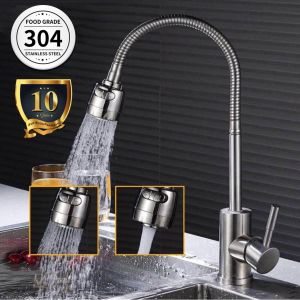 Kitchen Faucet Vertical Type Stainless 360° Rotate Flexible Single Cold Sink Faucet Vertical Faucet Plastic steel silver