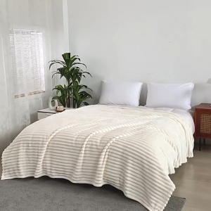 Fluffee - Wide Velvet Stripes Comfort Blankets Warm Thick Bubble Luxury Plush Throw Blanket Fluffy