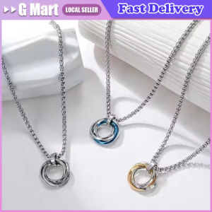 Mens Hip Hop Three-Ring Necklace Titanium Steel Refined Design No Fade Red Tide Pendant Simplistic Brand Accessory for Personal