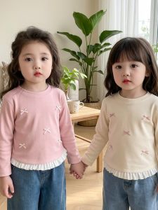 Bow Sweet Long Sleeve T-Shirt for Girls Korean Style