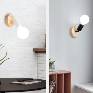 JOYINLED Nordic Bedside Wall Mounted LED Lights E27 Retro Indoor Lighting Bedroom Wall Lamp Home Decor Wooden Vintage Wall Lamp
