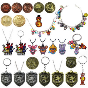 Five Nights at Freddys FNAF Merchandise Set - Coins Keychains Necklaces Bracelets with Freddy/Bonnie/Chica Anime Game Fans Gift