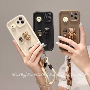 Cartoon Phone Case Redmi Note 14 14S Note14 14 Pro + Plus 5G 4G New Trend Creative Cute 3D Coffee Bear Lens Protection Anti-drop Casing with Bracelet 2025