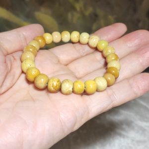 9.5mm+ Premium natural untreated Hubei Turquoise yellow green traditional old style beads bracelet  精品天然原矿湖北松石菜籽黄老型珠手链