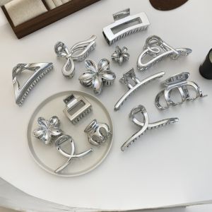 Silver Cold Wind Hair Clip Women High-end Hair Texture Shark Clip Simple Love Hair Accessories