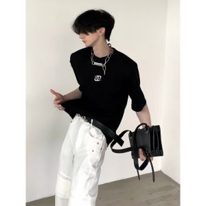 Slim Fit Short Sleeve T-Shirt Cool Sensation Thin Design Mens Summer Fashionable round Neck Brand Logo Print Casual Top