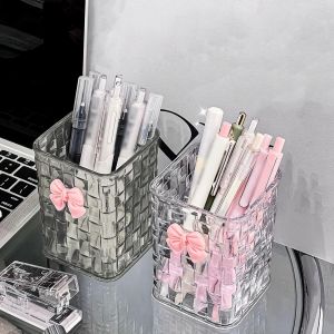 Transparent Acrylic Desktop Organizer Durable Pen Holder and Storage Basket Multifunctional Storage Box for Office Supplies