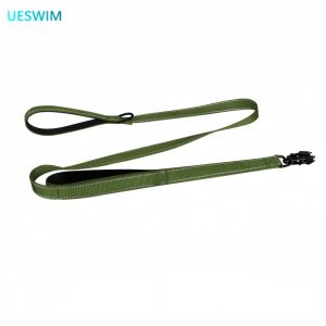 Strong Heavy Duty Dog Leash with Reflective Nylon Soft Padded Double Handle Auto Lock Frog Clip for Training Safety
