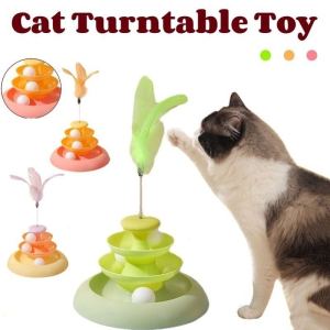 Cat Toy Interactive Turntable Tower 4-Tier Funny Cat Stick Feather Self-Hey Pet Supplies
