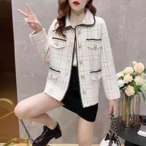 Áo Khoác Len Dạ Ép Lông Thỏ Caro Cổ Sen Cúc Ngọc