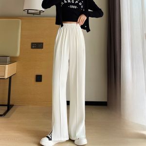 LANGPIN | กางเกงสูทขากว้างเอวสูงสำหรับผู้หญิง ฤดูใบไม้ผลิและฤดูใบไม้ร่วง 2023 กางเกงขายาวทรงตรงหลวมๆ ลำลอง ทรงเข้ารูป กางเกงขายาวทรงขากว้าง