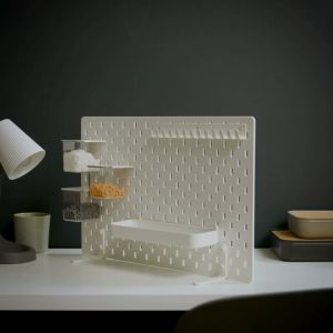 แผ่นเส้นใยไม้อัดแบบตั้งได้ IKEA รูปแบบ Skadis ของ 56x37 ซม สีขาว