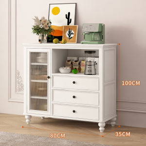 Solid Wood Storage Side Cabinet Sideboard Waterproof Bathroom Storage Cabinet Bathroom Clothes Closet Kitchen Living Room Tea All-in-One Cabinet