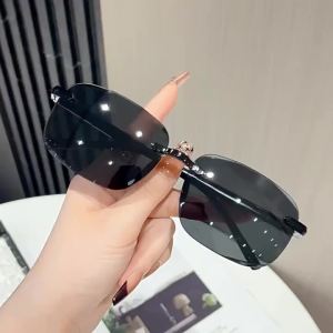 2PCS Fashion Square Glasses Versatile Rimless Sunglasses Uv400 Protective Eyewear Lightweight Outdoor Cycling Goggles