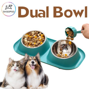 Skisopgo Pet Bowl Double Cat Dog Stainless Anti-Ant Non-Slip Inclined Neck Guard Food Container Pet Supplier