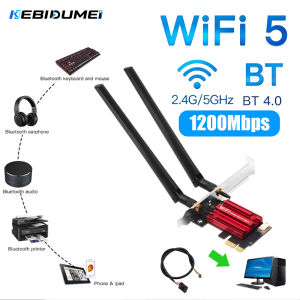 Kebidumei | KEBIDUMEI WiFi 5 PCI-E Wireless Adapter Network Card AC1200 Dual Band 2.4G/5GHz 802.11AC For Bluetooth 4.0 Desktop Laptop Win11