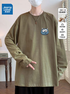 Jeanswest Long Sleeve Cotton T-Shirt Mens Loose Fit round Neck Spring Autumn Fashionable Youth Brand Versatile Casual Wear