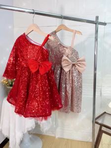 Red Sequin Party Dress For Girls Christmas Sparkling Bow Birthday Dress Kids Fashion Carnival Prom Gown Children Evening Costume