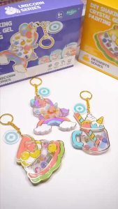 DIY Glue Painting Keychain Set DIY Dripping Glue Art Keychain Craft Set for Children Educational Gift with Practical Accessories DIY Free Roasting Plastic Picture Pendant