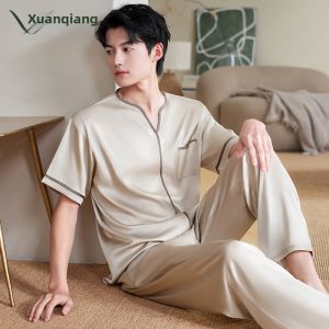 Couples Thin Icy Silk Spring-Autumn Pajamas