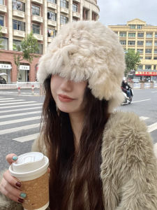 Wave Edge Rabbit Fur Hat Childrens Winter Heattech Knitted Earflaps Stuffed Toque Japanese Style Face Cute Sleeve Cap