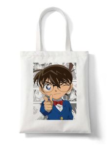 Large Capacity Canvas Bag Detective Conan Cartoon Print Handbag School Book Tutoring Class Bag with Zipper Leisure Shoulder Bag