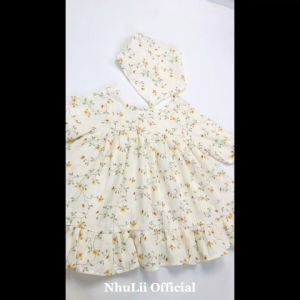 Váy bé gái NHULII Váy hoa tiểu thư xô muslin TẶNG KHĂN TURBAN đội đầu cho bé 7 đến 15 Kg 5 tháng đến 35 tuổi NI049