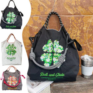 New May Japanese Style Large Capacity Single Shoulder Bag Shopping Commuting Bag Embroidered Four Leaf Clover Trendy Bag