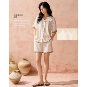 Padded Summer Womens Sleepwear Set Cotton