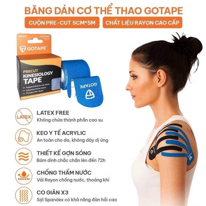 Băng dán cơ thể thao GOTAPE GT01, cuộn Pre-cut, 5cm*5m, chất liệu Rayon ...